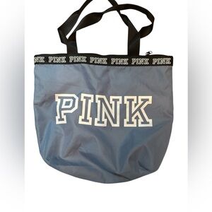 PINK VS Tote Bag Purse Blue White PINK Logo Nylon Bag Zipper 19"x16"